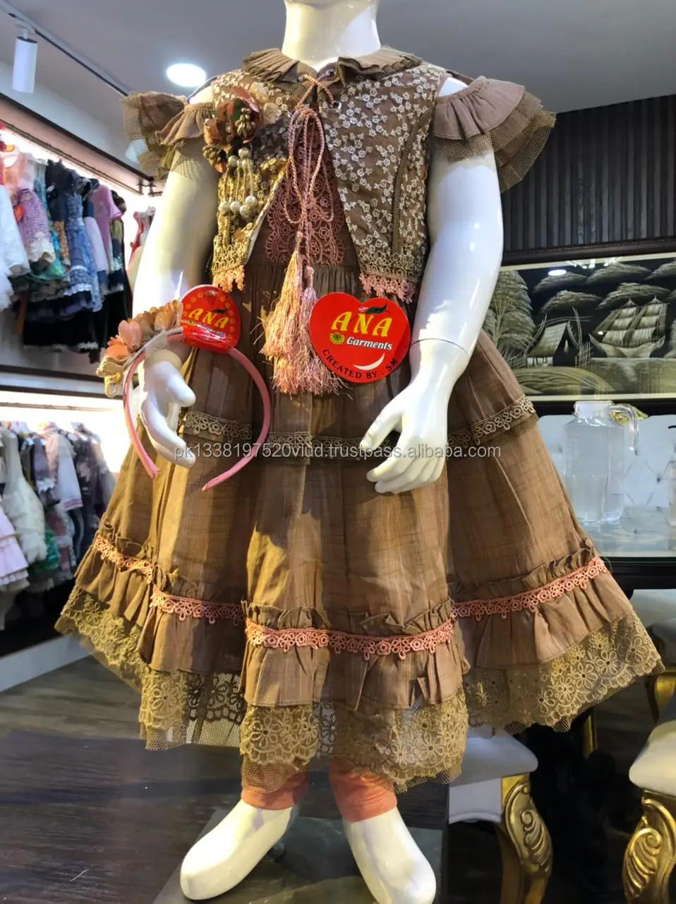 amazing design new style fancy design dress chicken koti frock with fancy hairband