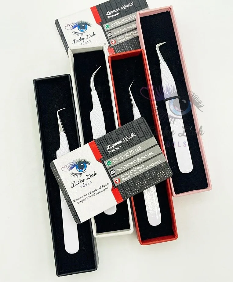 White Powder Coated Russian Volume Private Label False Eyelash Extension Tweezers Eyelash & Makeup Tool Customized Logo tweezers