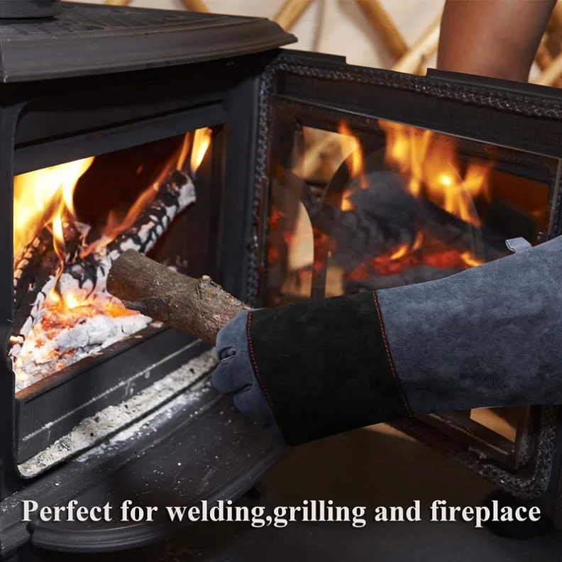 Cowhide Split Hand Protection Puncture Proof Forge Heat Resistant Safety Animal Handling Working Leather Gloves