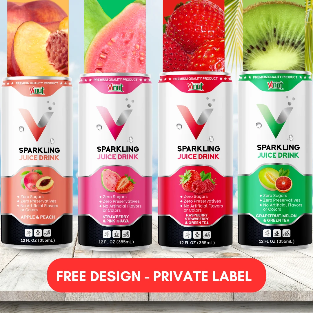 Wholesale/ Private Label Sparkling Grapefruit Melon Juice Drink 355ml VINUT Manufacturer - Free Sample, Sugar-Free OEM/ODM