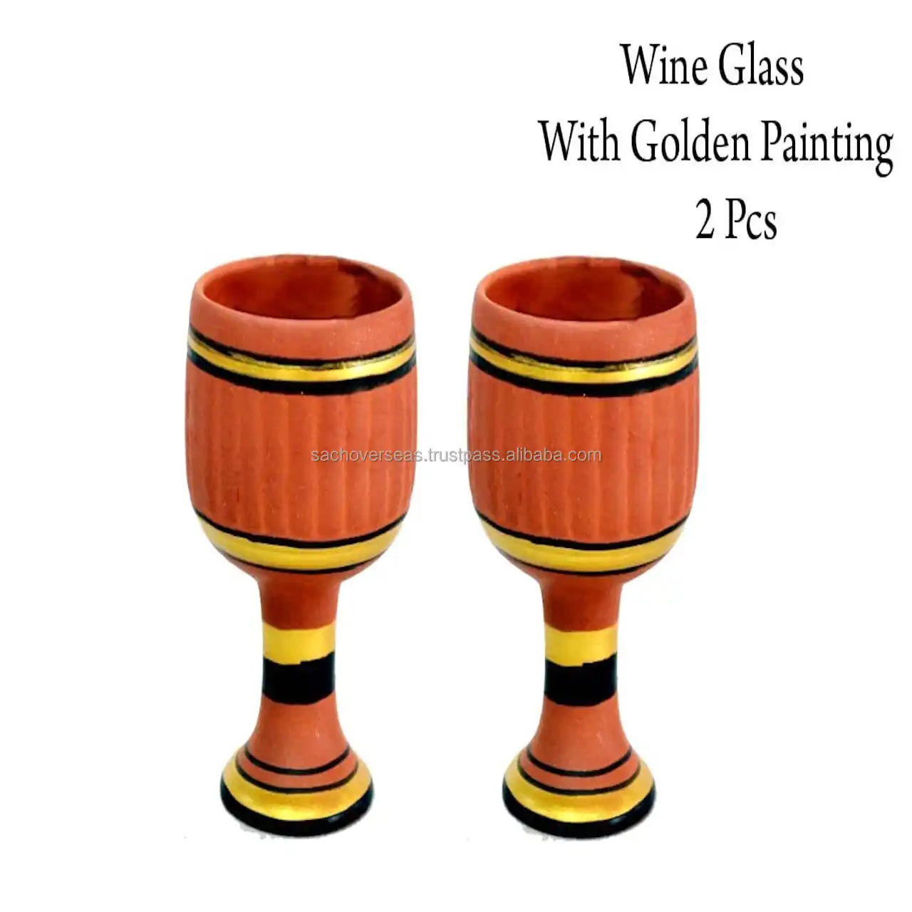 Eco Friendly Non Toxic  Hand-Painted Earthen Brown Ceramic Clay Glasses with Golden Painting For Wholesale