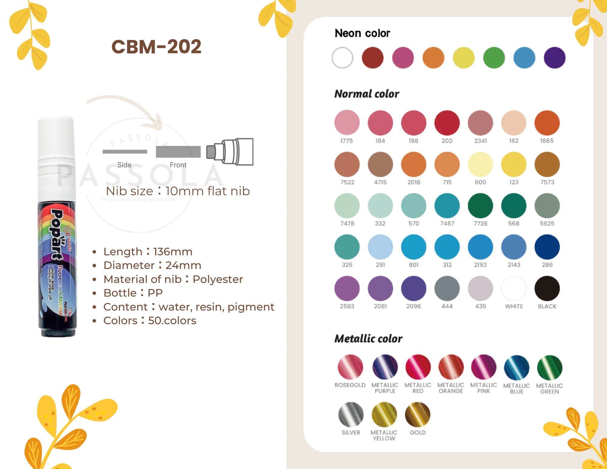 10 mm Parallel Flat Nib Fluorescent color Water based Erasable Liquid Chalk Marker 50 colors