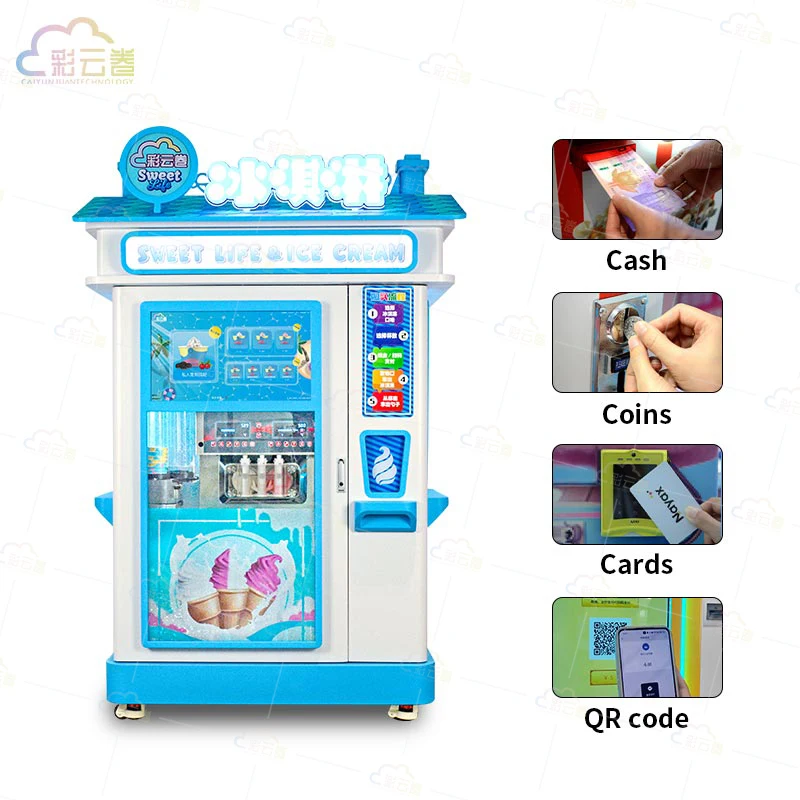 OEM Commercial Automatic Soft Ice Cream Vending Machine Coin Operated Frozen Food Vending Machine with Touch Screen