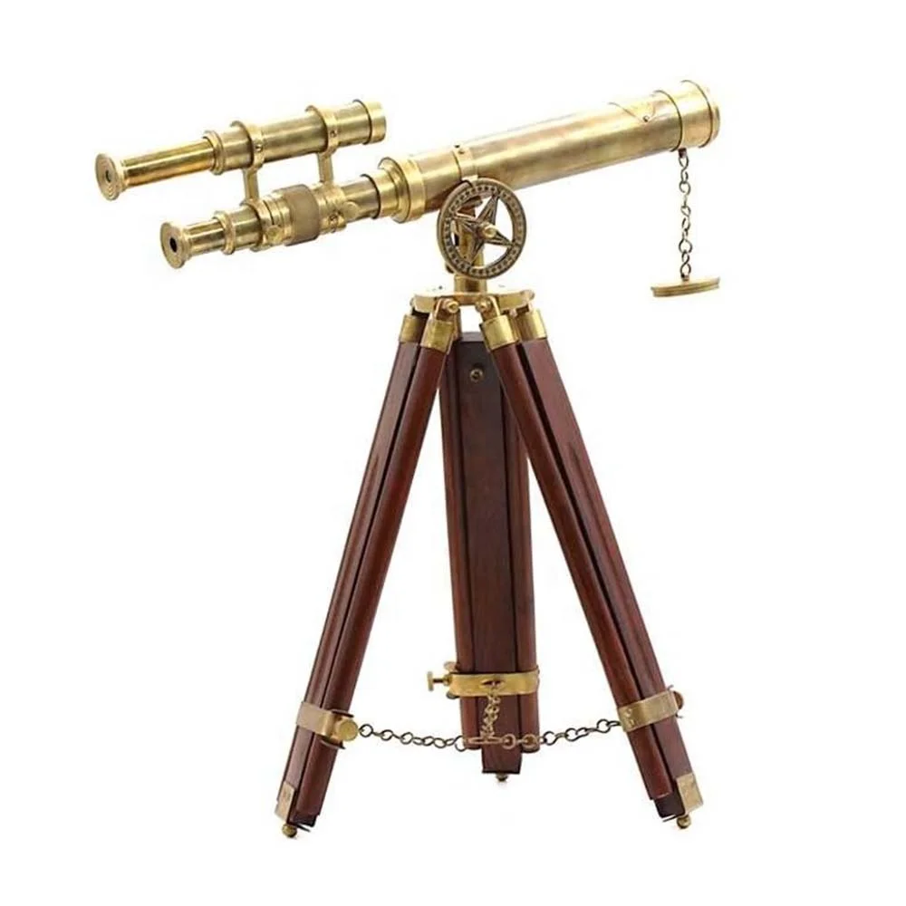 Nautical Brass Working Telescope with Wooden Tripod Double Barrel Spyglass Telescope Vintage Matime Steampunk Present