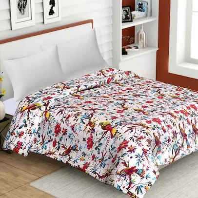 Indian handmade bird print kantha quilt bedspread wholesale price factory rate quilts cotton fabric