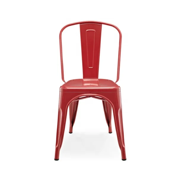 Vintage Industrial Bistro Cafe Stackable Metal Chair French Style Hotel Dining Chair Restaurant Metal Iron Chair in Red Finish