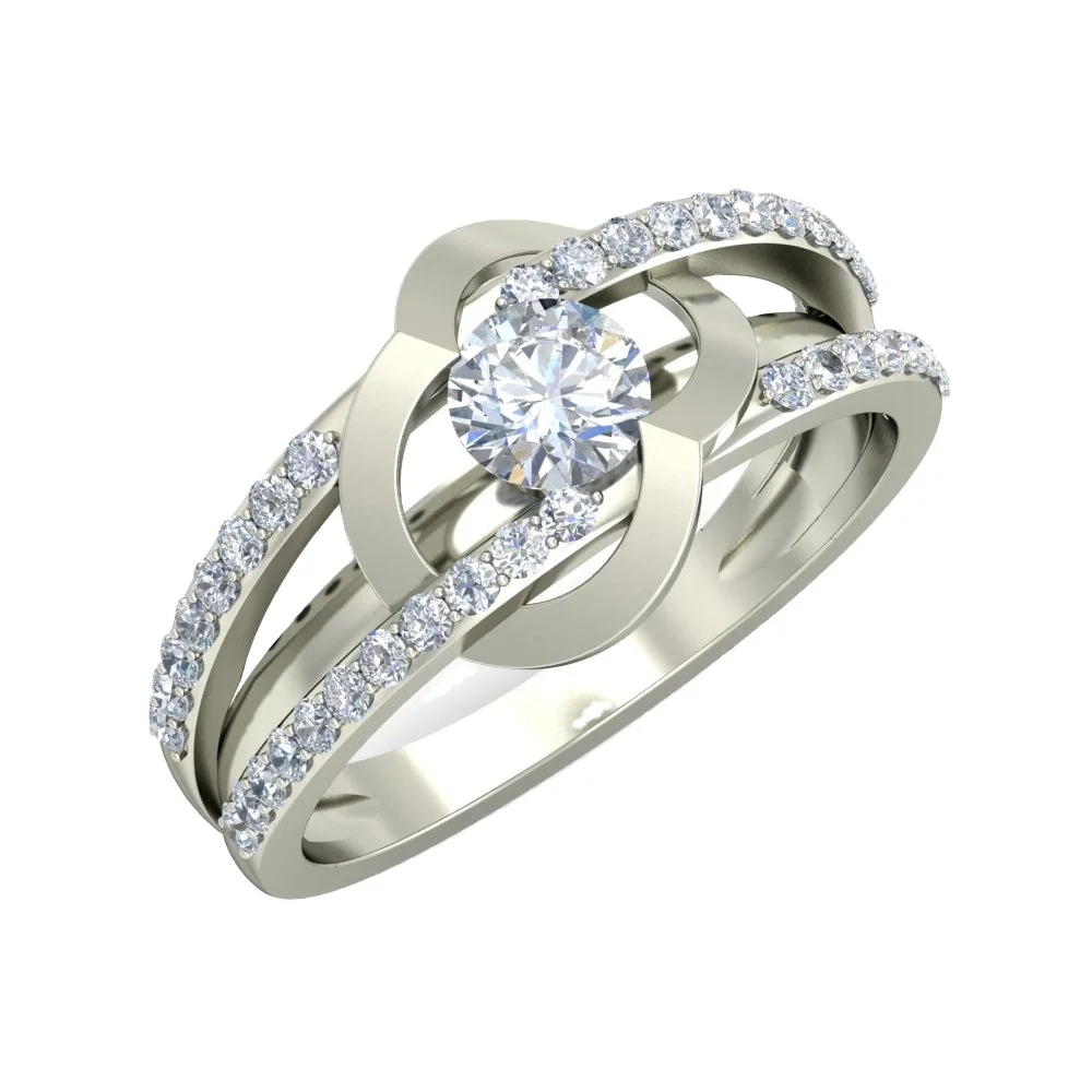 Bold Cross Over Custom Design 14K White Gold Lab Created Solitaire Diamond Girls Ring on Cocktail Partywear at Top Selling Price