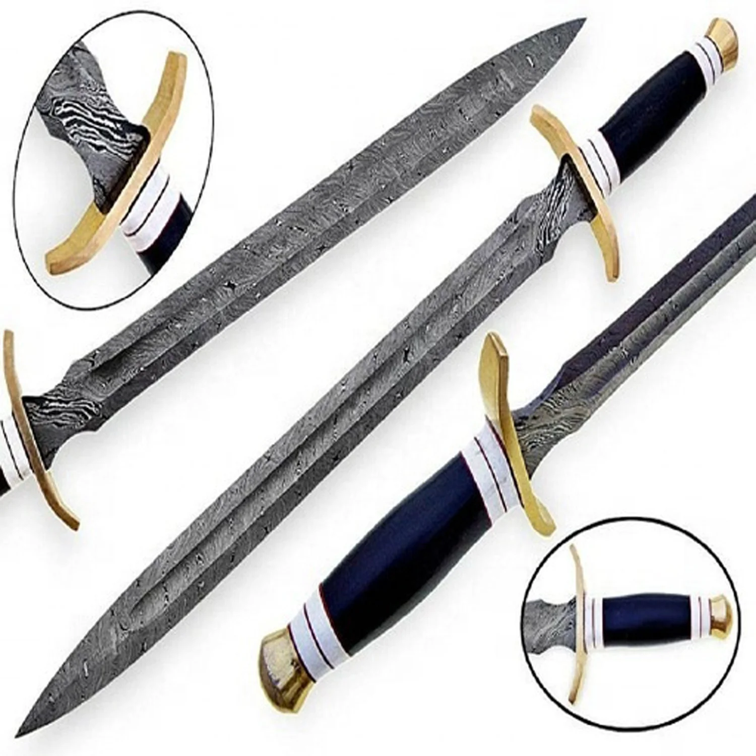 Custom Handmade Damascus steel Survival Sword  Viking Style Sword WITH BULL HORN HANDLE