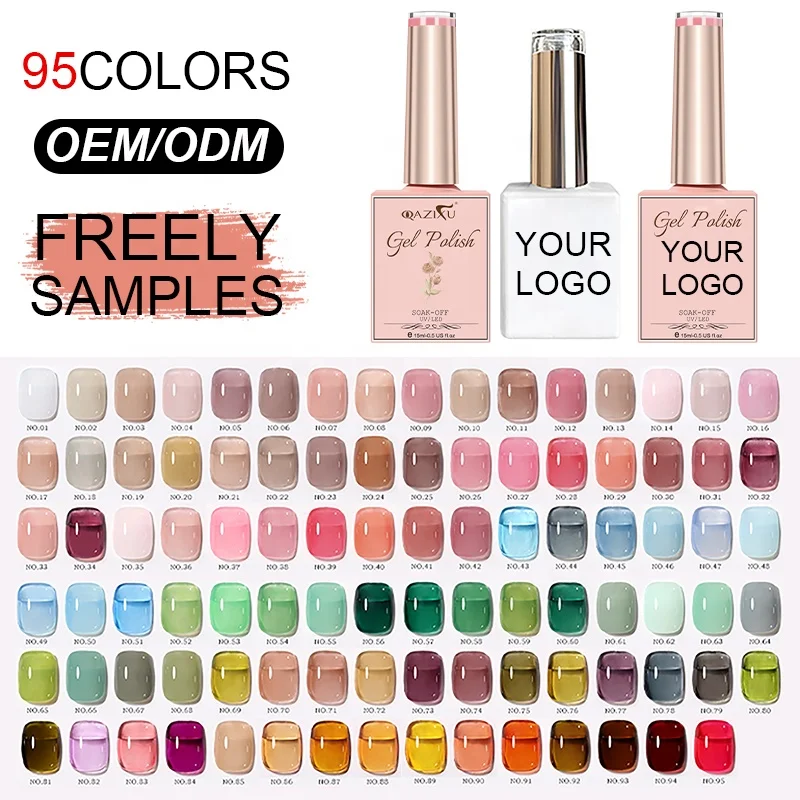 Private Label Vegan Organic Translucent Semi Permanent Gel Polish  Jelly Nude Uv Gel Nail Polish 95 Colors