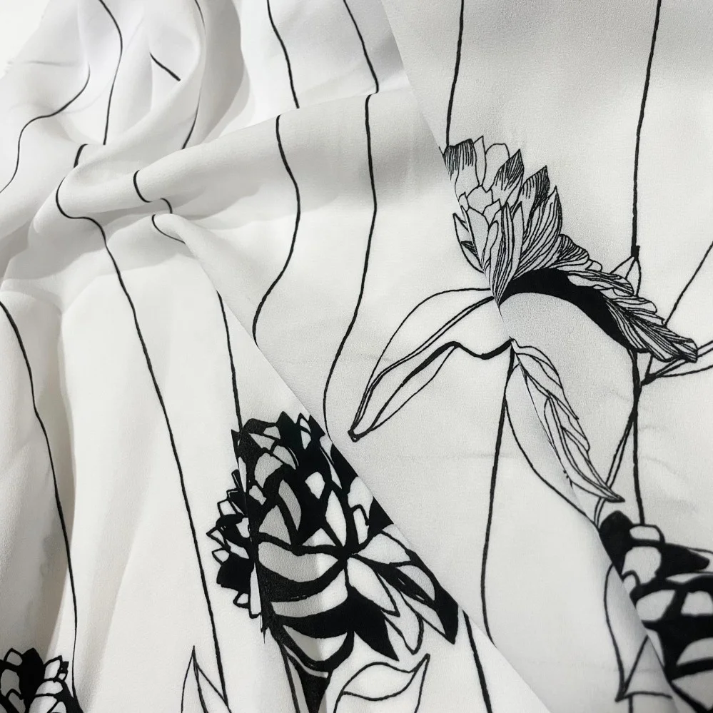  Изящные черно-белые цветы с рисунком ручной работы в полоску 110 г 100% полиэстер шифоновая ткань цветком для верха