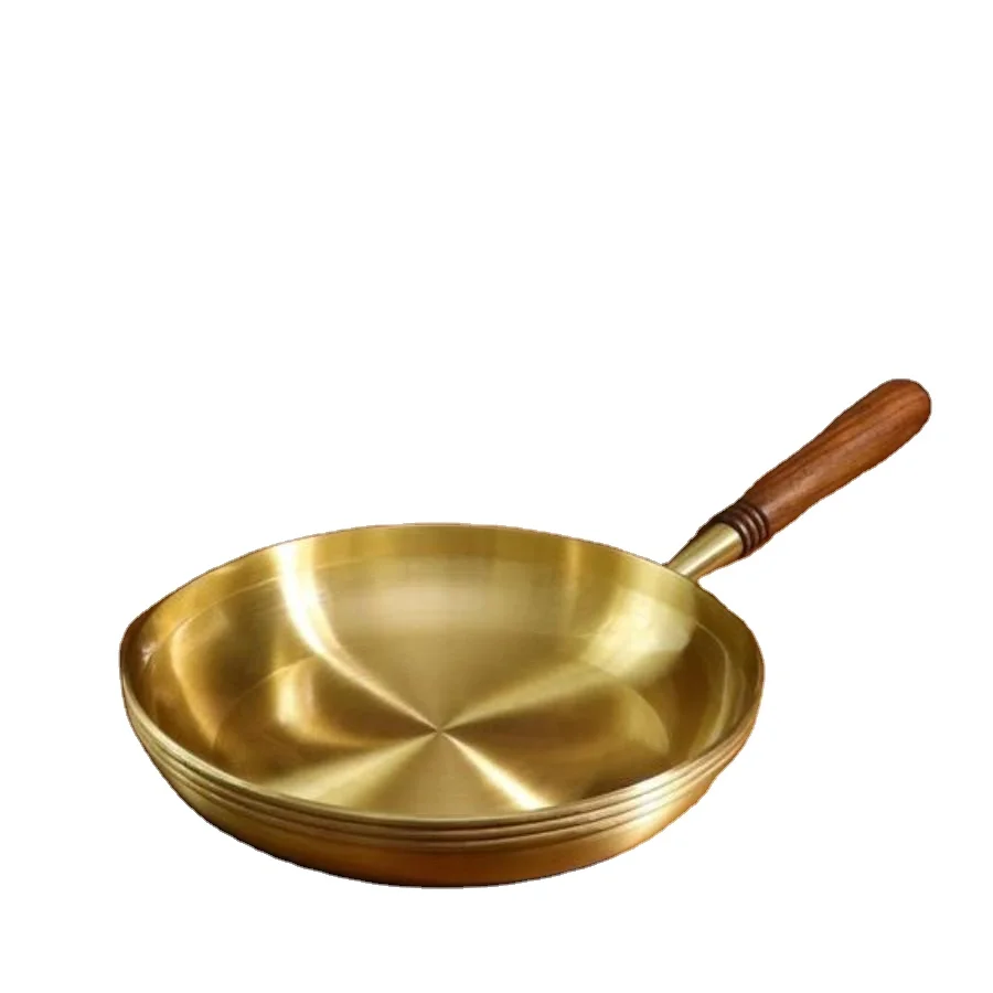Brass Cooking Pan with Wood grip handle hot selling Cooking Bowl Kitchenware Cooking Frying Dish Bowls Omlette Serving Bowls Pan