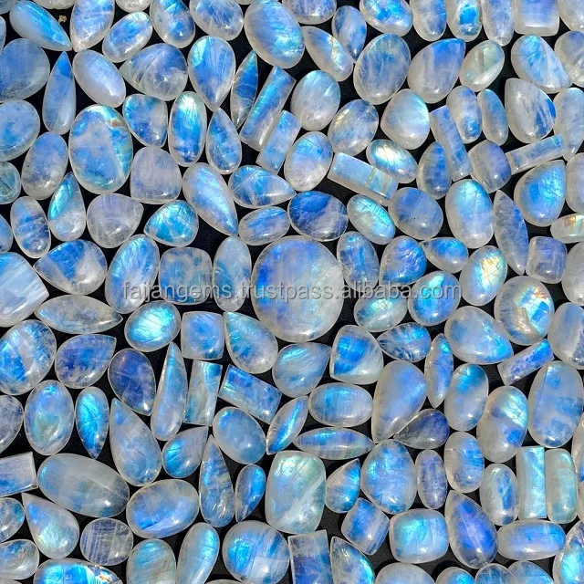 AA+ Natural Rainbow Moonstone Gemstone Lot Wholesale Rainbow Moonstone Cabochon Lot Moonstone Cabochon ,Blue Fire Flashy