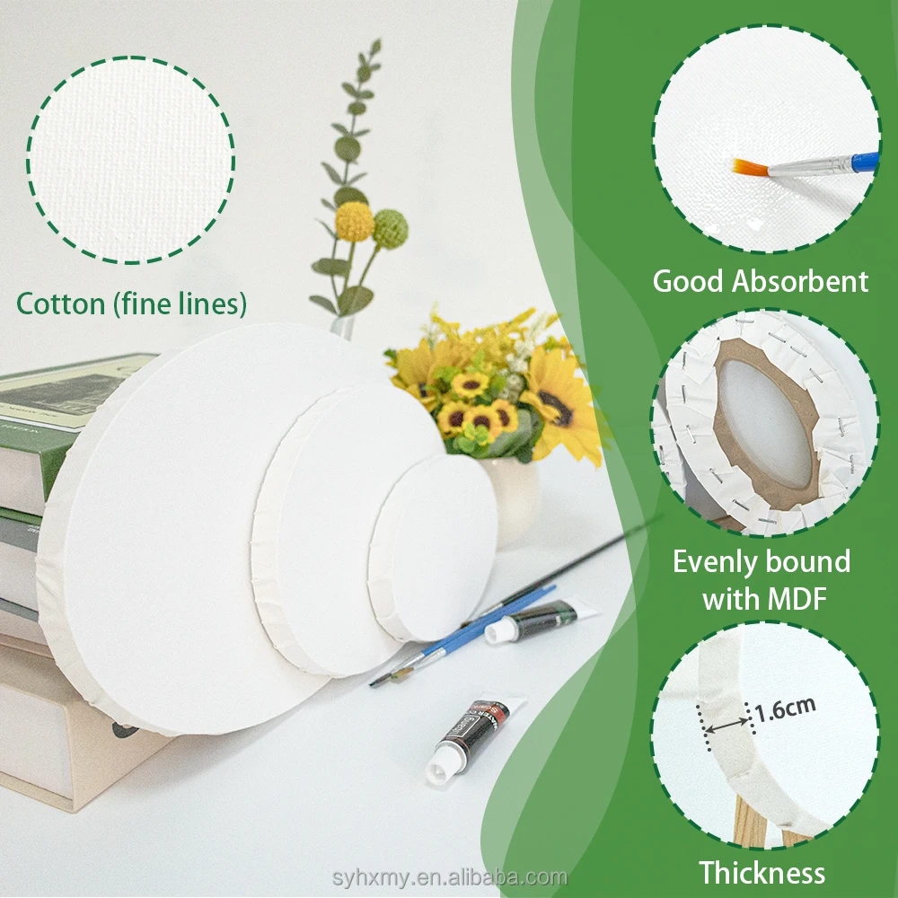 Artist Painting Kit Oval Canvas with Ease Stand 280g Cotton Blank Stretched Canvas Wooden Easel Kit 3 pack Set