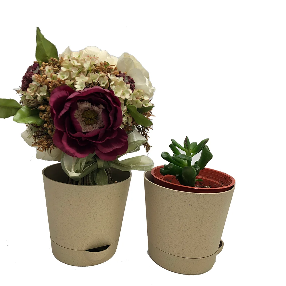 Biodegradable Eco Friendly Natural Color Plant Pots Rice Husk Recyclable Flower Pots Planters