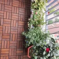 Kanhome Snap Together Wood Flooring 12 slats Acacia Outdoor Flooring for Patio Click Floor Decking Tile Garden Pathway 19mmThick