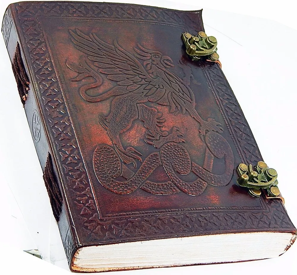 Genuine Celtic Fighting Griffin Leather Journal Lock Sketch Book Vintage Embossed Handmade Paper Cover Gift Diary