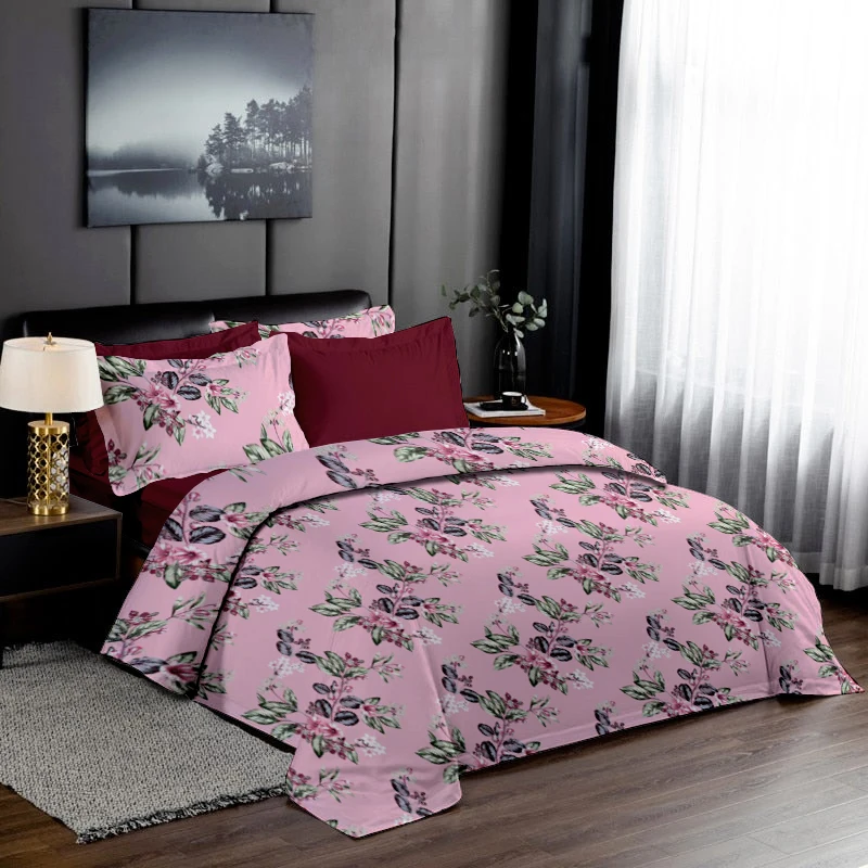 6 PCS Bedsheet Set  Modern luxury Printed Bedsheets with 1 Flat & 1 Fitted Sheet with 4 Pillow case king size Sheet set printed