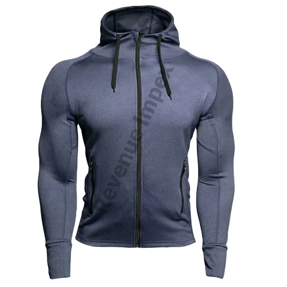 Slim fit gym casual zipper up french terry fleece hoodies custom logo fitness clothing for boys