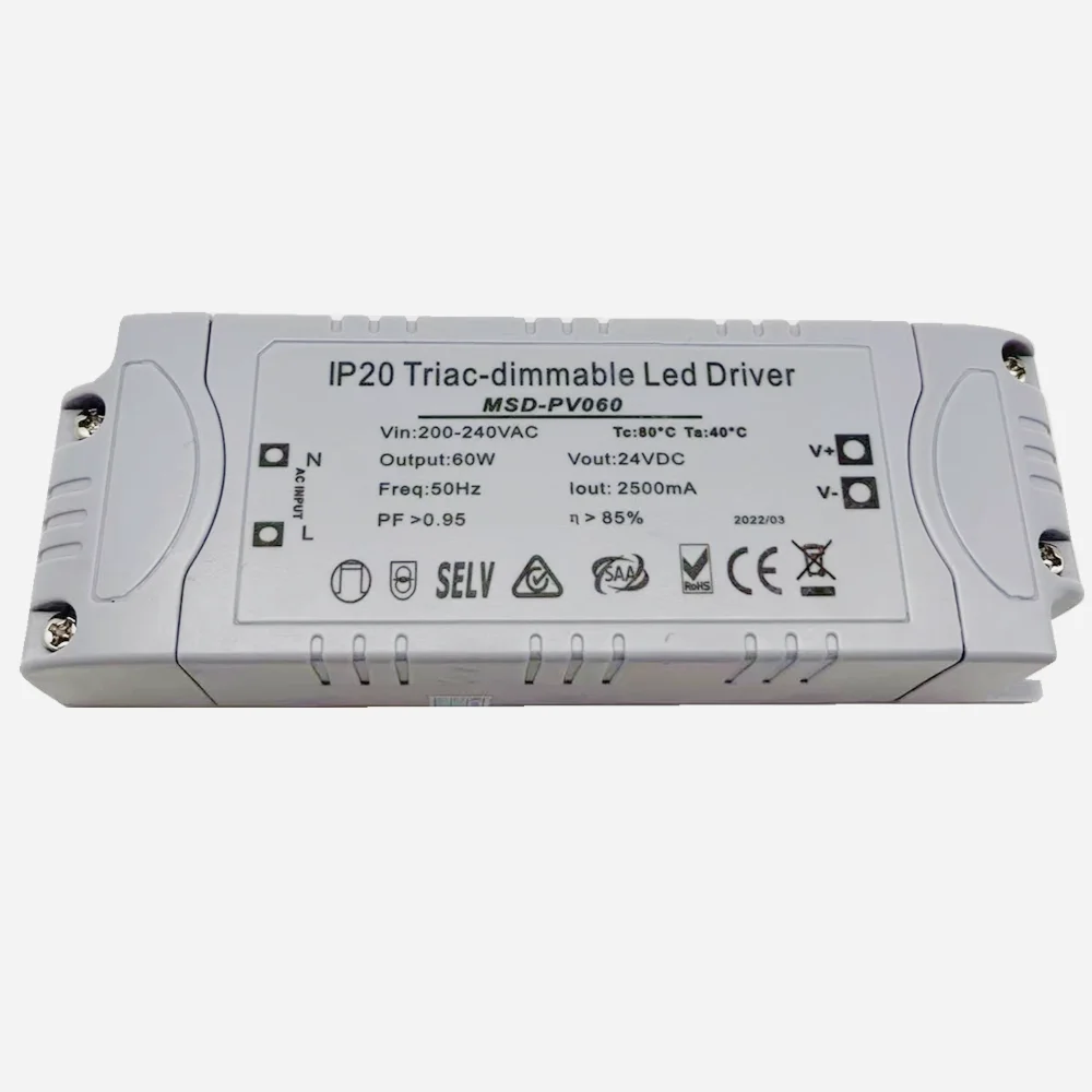 Triac Dimmable Constant Voltage LED Driver 12V 24V DC Output 60W Power Supply