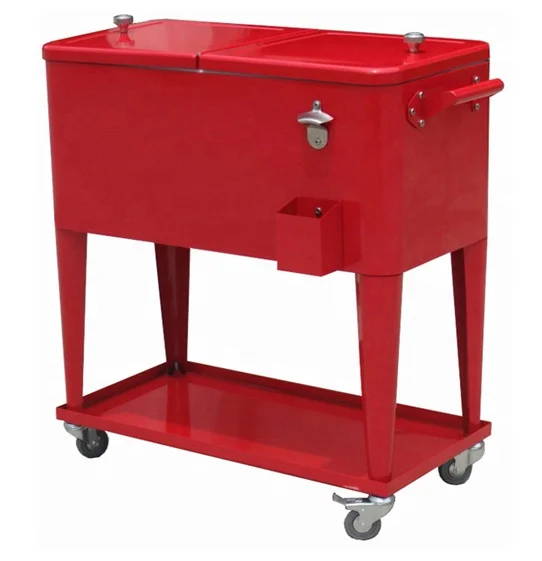 ENVIRONMENTAL PRODUCTS 75L IRON SHEET RETRO BEVERAGE ROLLING COOLER CART W/PP LINER & WHEELS
