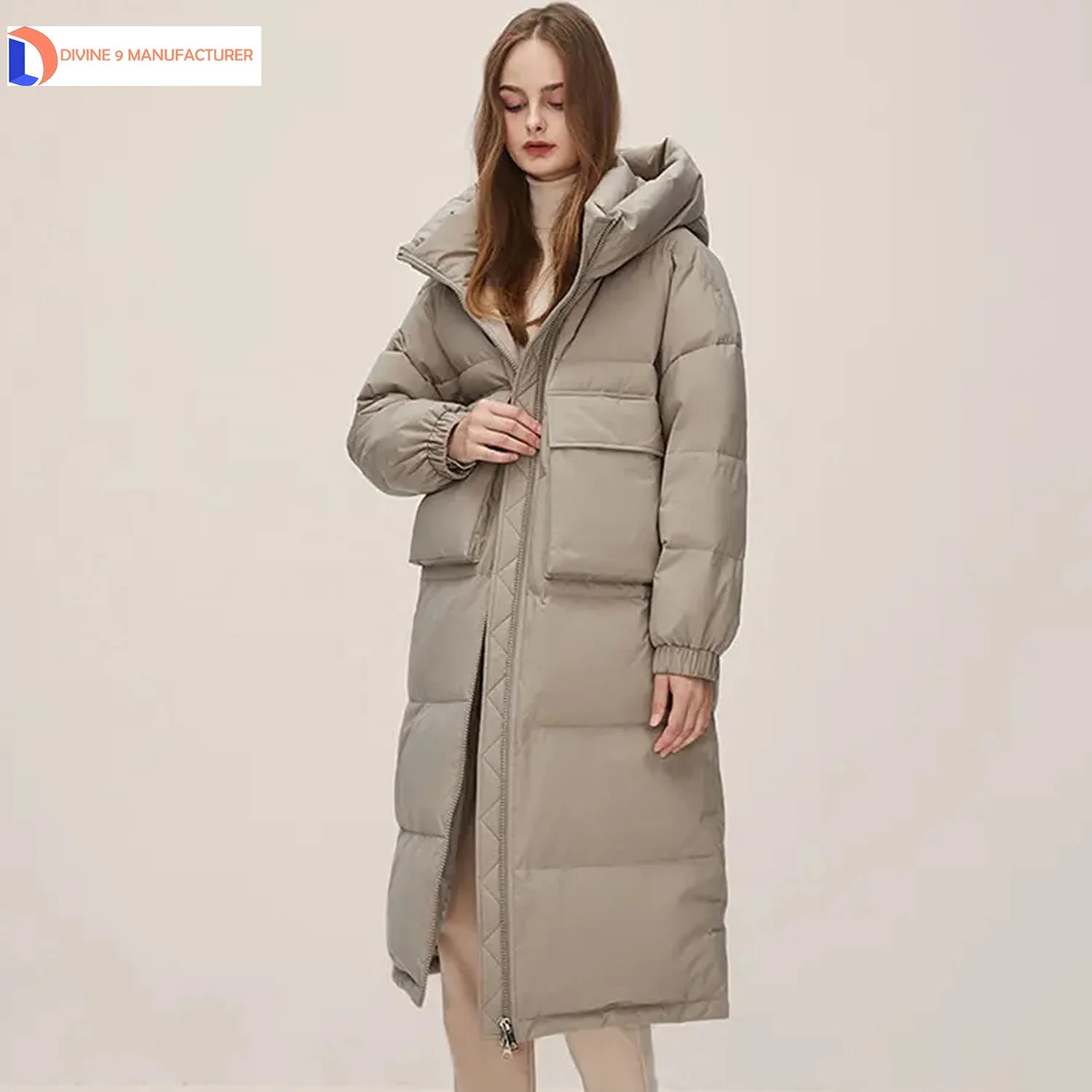 Puffer Coat Windproof Long Jacket  Lady Padded Down Coat Winter