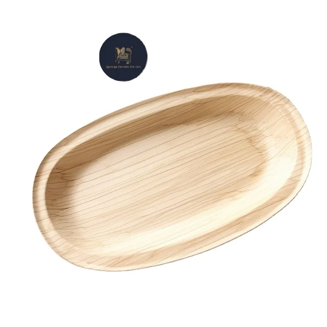 Certified Biodegradable Sushi Tray - Areca Palm Leaf Bamboo Like Oval Tray For Finger Food and Catering