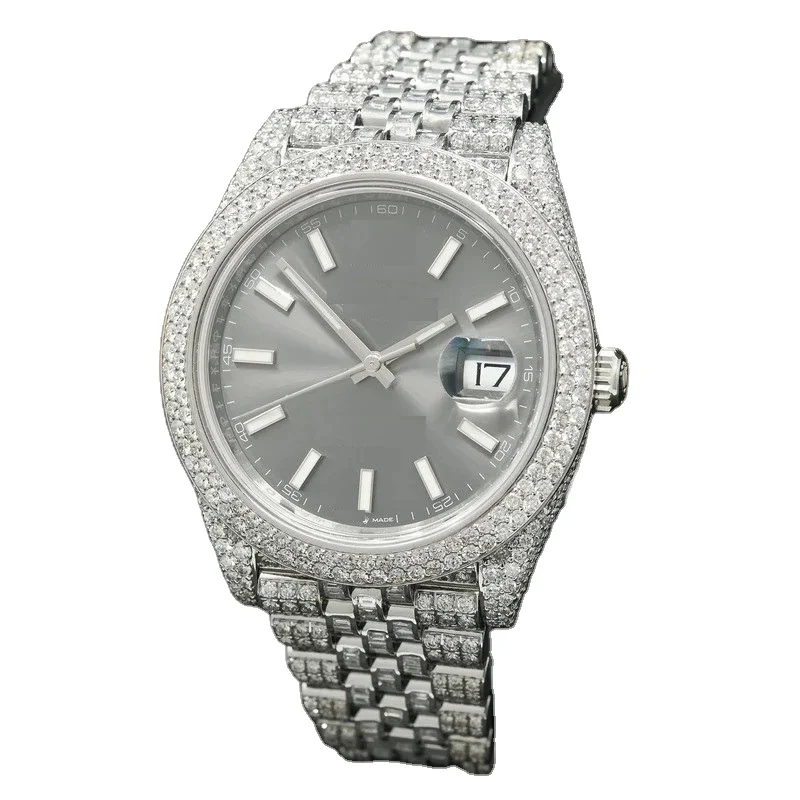 Luxurious 41mm Automatic Quartz Movement Watch For Women Stainless Steel Band Moissanite Diamond Watches Good Quality