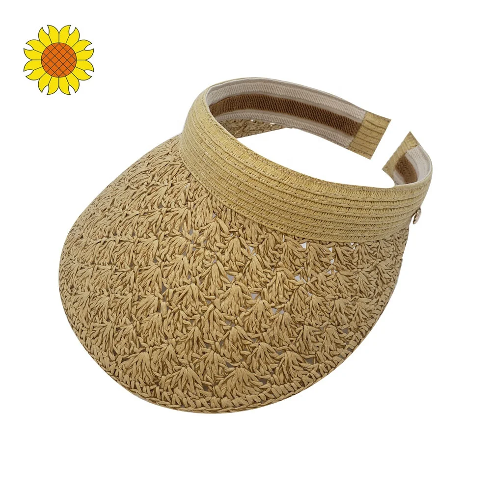 Красивый бумажный ручной крючком Женский солнцезащитный козырек шляпа из натурального волокна пляжный