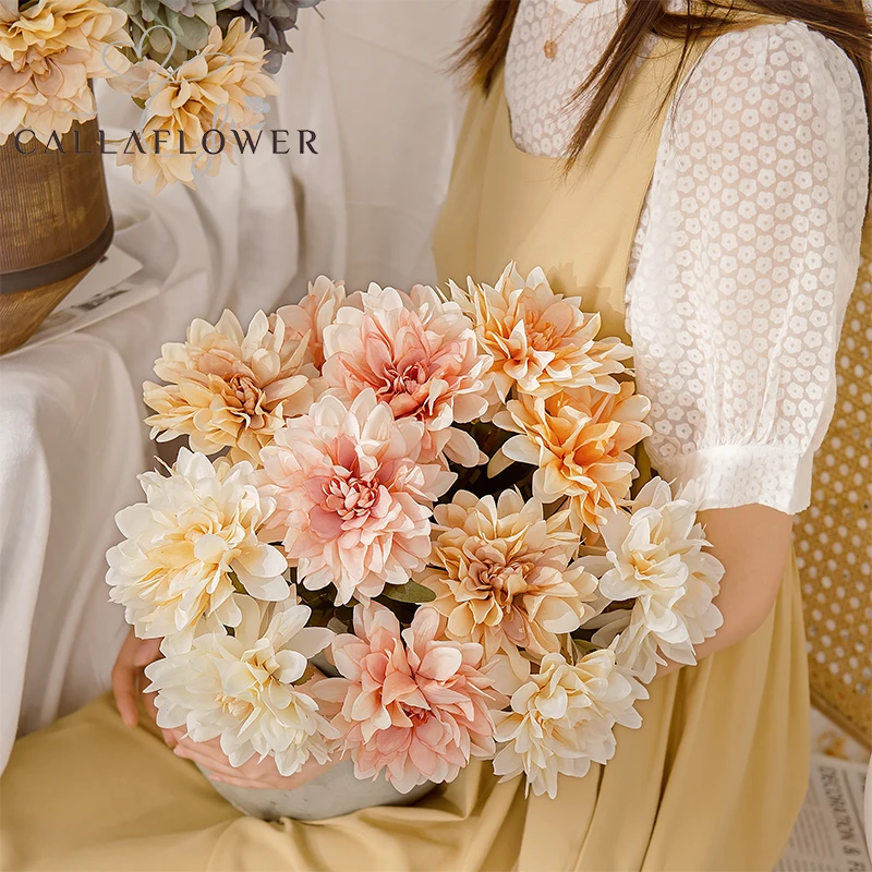MW66789 Factory Direct Sale Artificial Flower Artifical Silk Dahlia For Flower Wall Backdrop