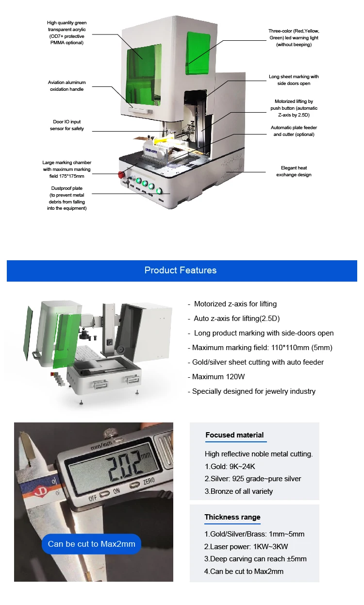 120W Maven deep engrave gold silver cutting machine with safety close cabinet with durable training system