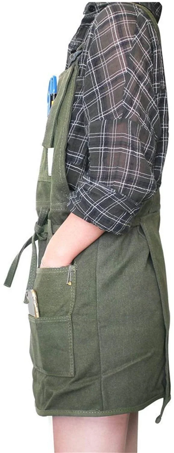 Adjustable Artist Apron with Pockets Waxed Canvas Painting Aprons with Tool Organizer pockets for Arts Gardening