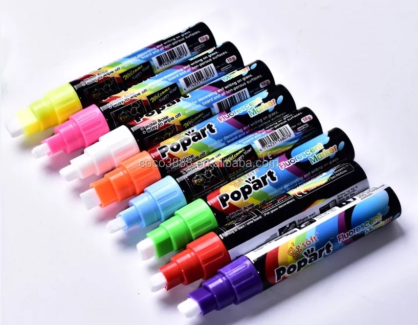 Fluorescent color Water based Erasable Liquid Chalk Fluorescent Pen 50 colors 8 mm Parallel Flat Nib