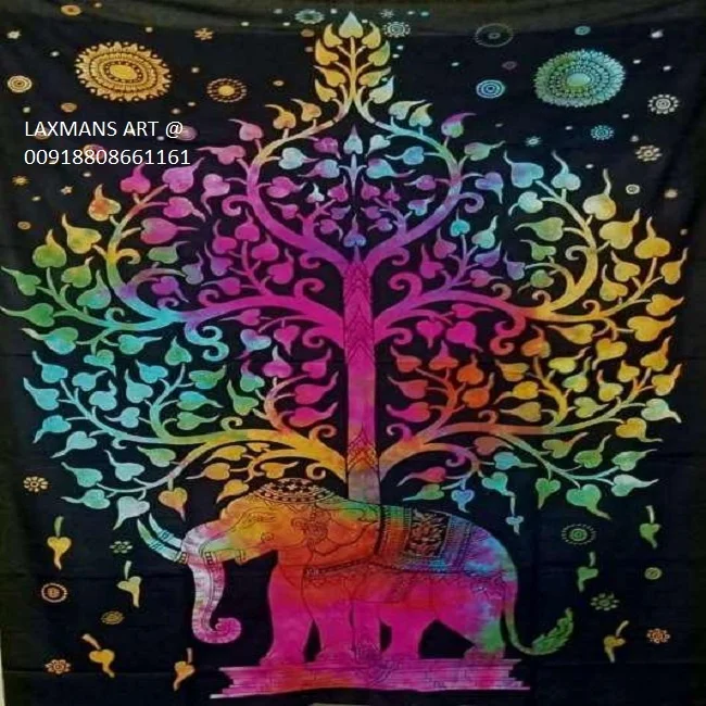New Elephant Tree Of Life Printed Cotton Bed Sheets/Wall Hangings Tapestry Wholesale Supplier From India Tree of Life Bedsheets