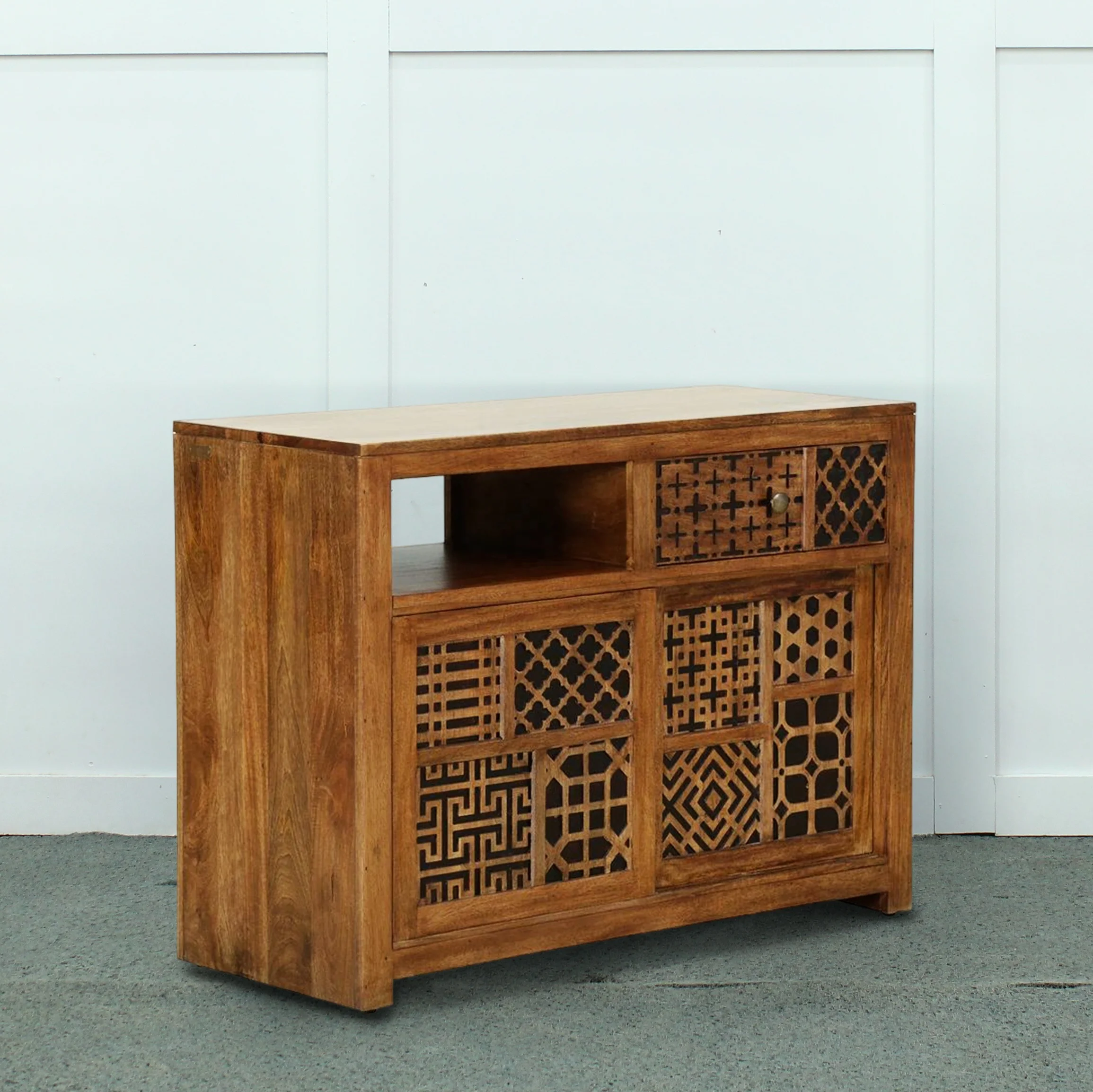 Modern Oak Kitchen Living Room Furniture Solid Mango Wood Sliding Door Drawer Cabinet Antique Luxury Teak Finish Bedroom Hotel