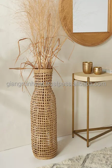 Natural handcrafted wicker woven bamboo seagrass vases Made in Vietnam