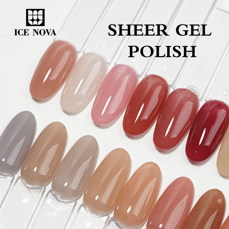 ICE NOVA Sheer Gel Polish Light Color 15ml Jelly Milky White Peach Translucent Color Uv Light Cure Gel Polish for Nail Art Diy