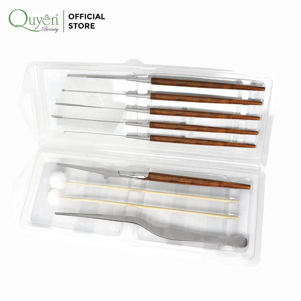 9-Pcs Specialized Stainless Steel Ear Wax Removal Tool BRT-CD Quyen Beauty Ear Pick Cleaner Set Home Use US Plug Type Cleaning