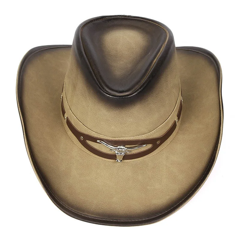 Винтажная Стильная шляпа ручной работы из натуральной коровьей кожи в западном стиле ковбойская кожаная шляпа