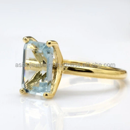 Blue Topaz Quartz Gemstone Ring in 925 Sterling silver Gold Plated Stacking Handmade Silver Beautiful Indian Jewellery.
