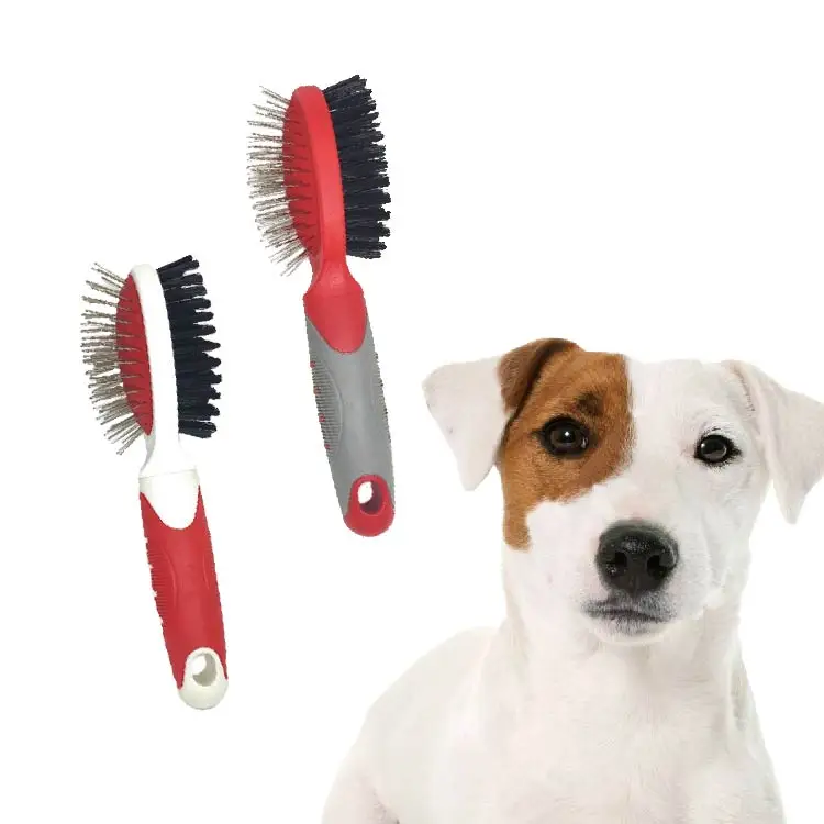 Pet cleaning white red and grey red 2 in 1 combo brush pin bristle for cat