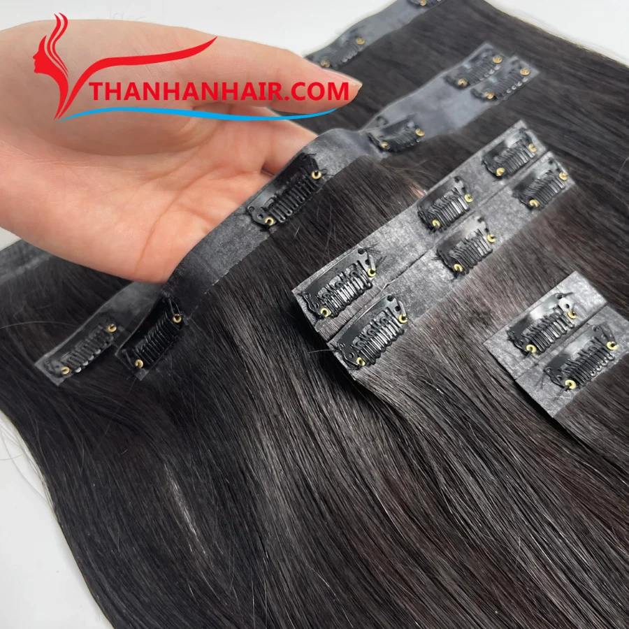 Hot product Natural black Clip-in Hair Extensions 100% Vietnamese human hair high quality super silky no tangle ready to ship