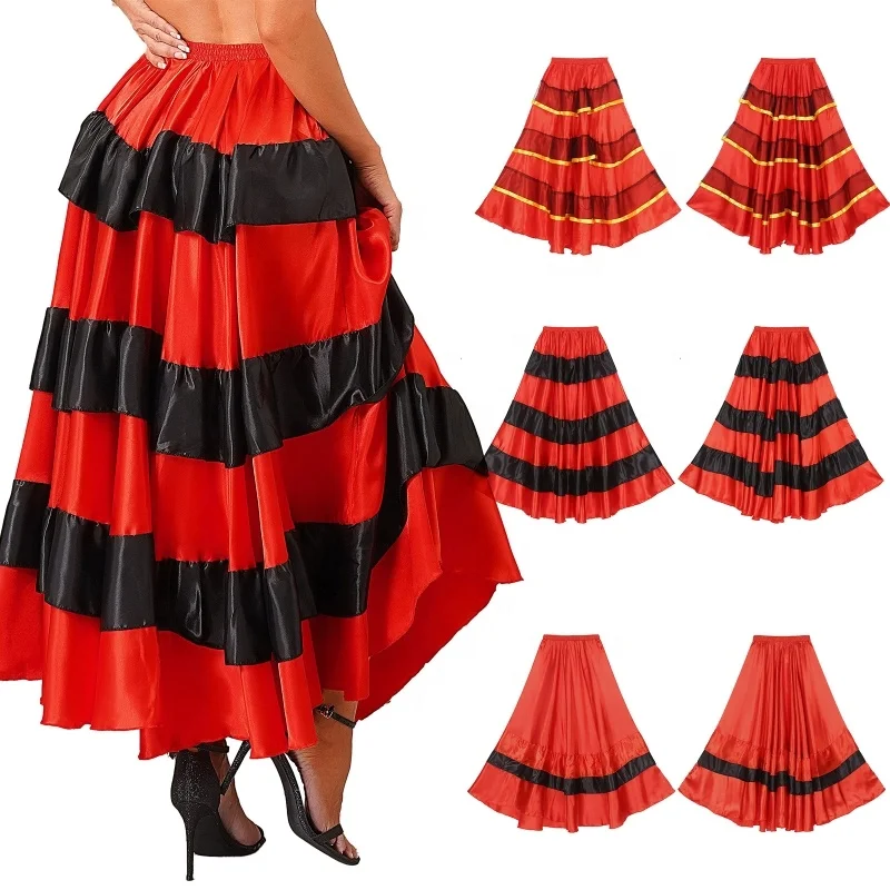 Women Flamenco Dance Skirt Dancing Skirts Carnival Stage Performance Costume Ballroom Dancing Dress Adults