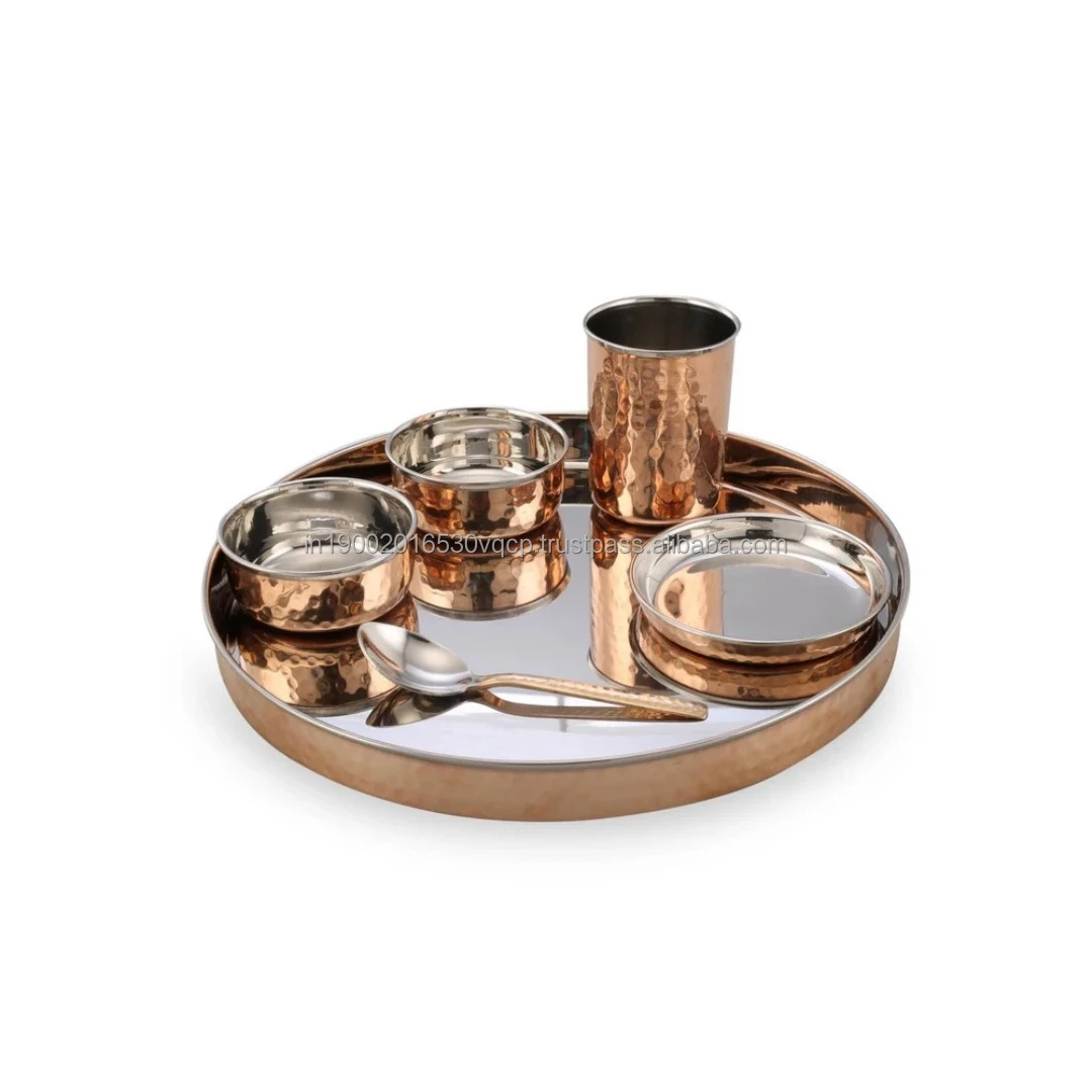 Steel Copper Hammered Dinner Set of 6 Piece Collection of Dinnerware