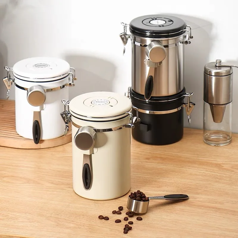 Food Container Set Storage with Spoon Airtight 1.2L 1.8L 2.8L Coffee Bean 304 Tea Sugar Coffee Canisters