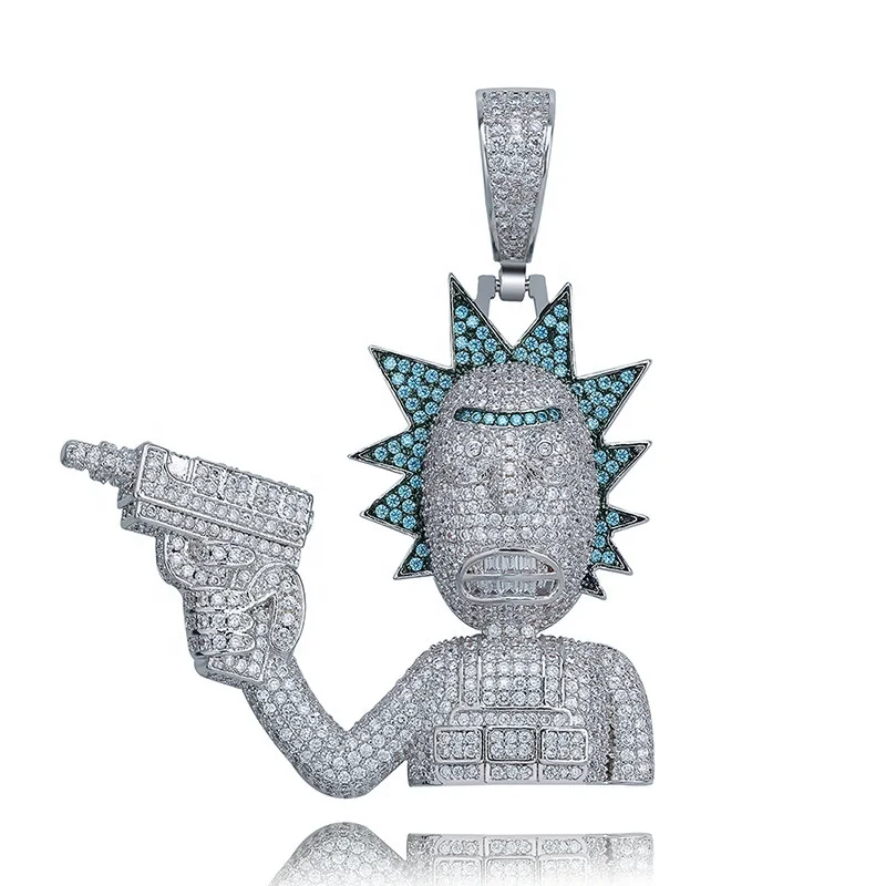 Hip Hop Jewelry Necklace New Arrival Gun Man Pendant Cubic Zircon Copper Necklace Iced Out Chain Men Gift