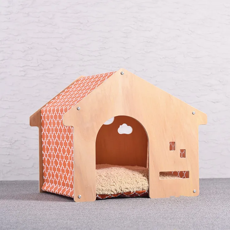 Shed Type Pet Tent Dog House Cat House Pastoral Design Birch Wood Cat House Dog Pad Pet Supplies