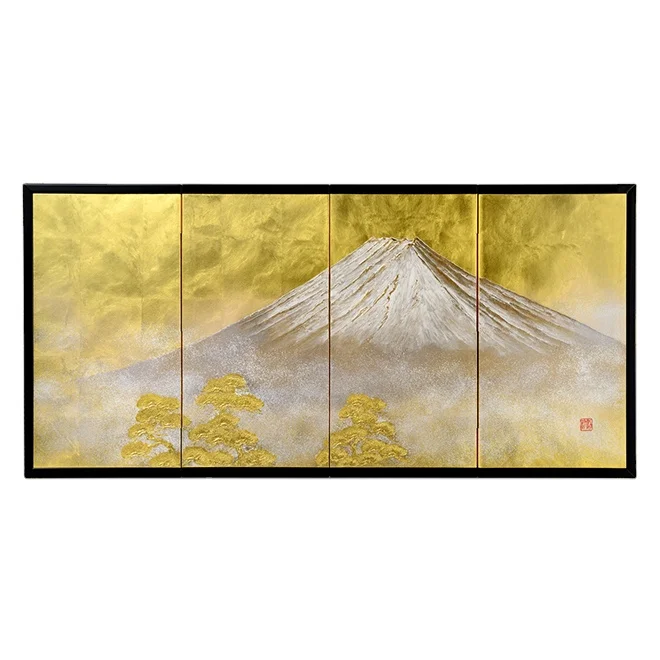 Настенные разделители для ванны Kanazawa с золотыми листьями, складной экран, сделано в Японии