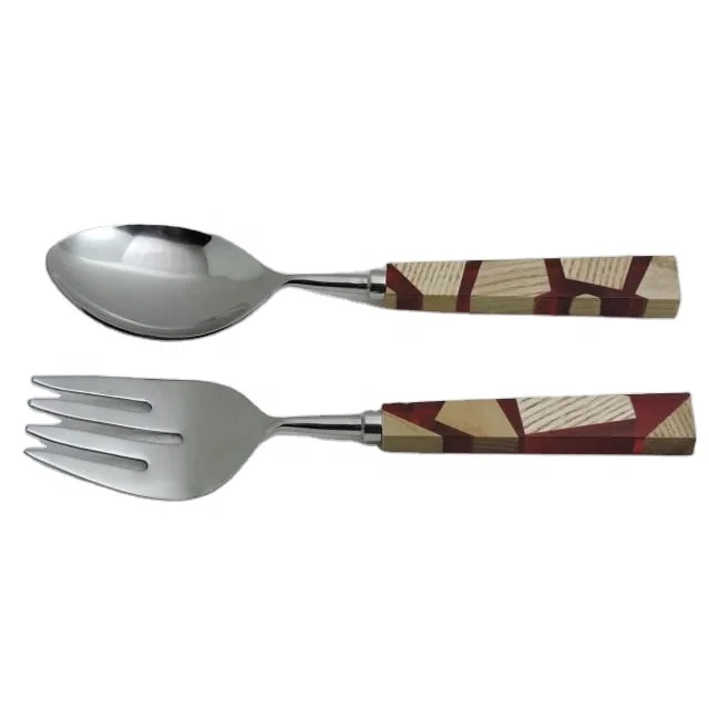 Wholesale Unique Style Silver Salad Server Set With Wood And Pink Epoxy Resin Handle Pasta Monsters And Salad Servers