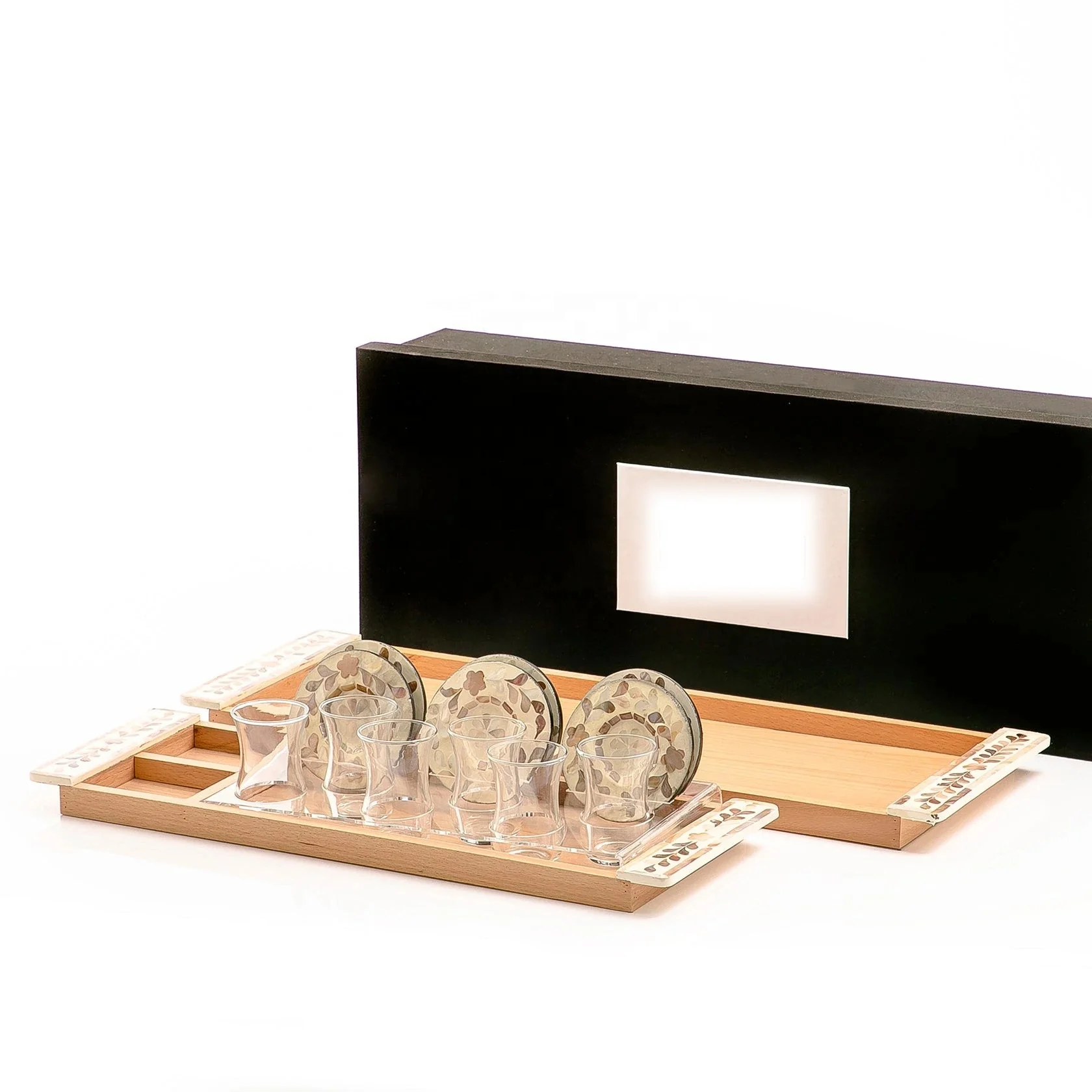 High quality modern Arabian chocolate mother of pearl tray made in Vietnam