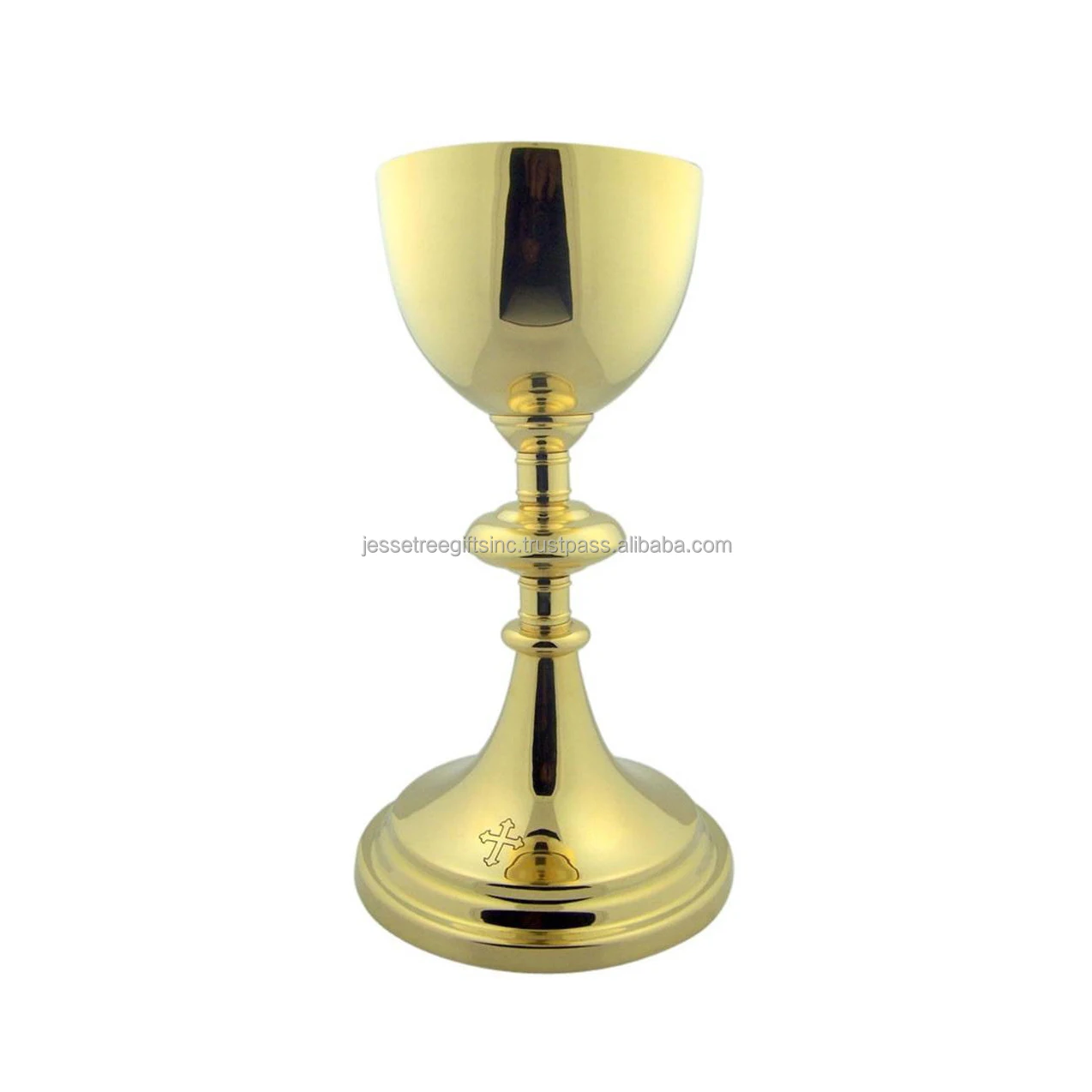 Brass Church Chalice With Shiny Polish Finishing Round Shape Cross Design On Base Excellent Quality For Drinking Wholesale Price
